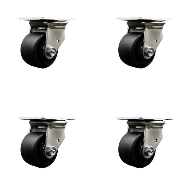 Low Profile Glass Filled Nylon 3'' Wheel Top Plate Swivel Caster Set, 4PK